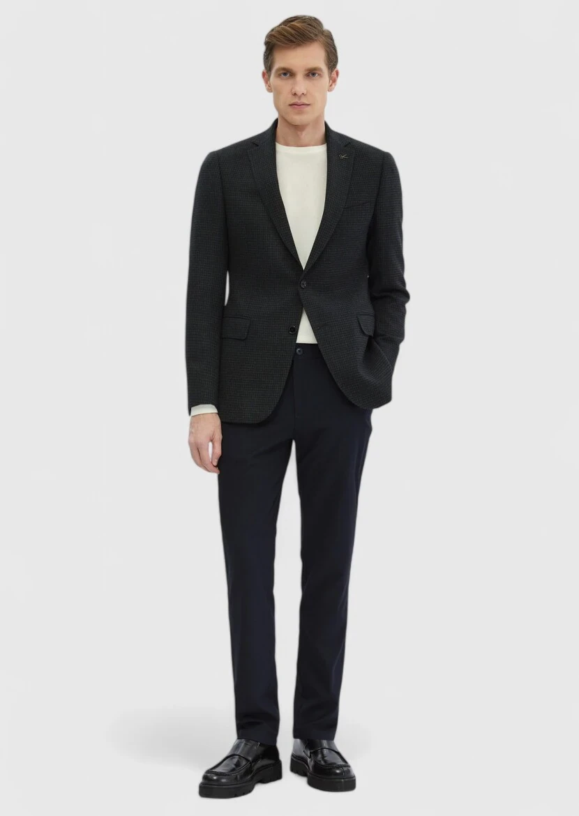 Khaki Patterned Regular Fit 100% Wool Jacket - RAMSEY