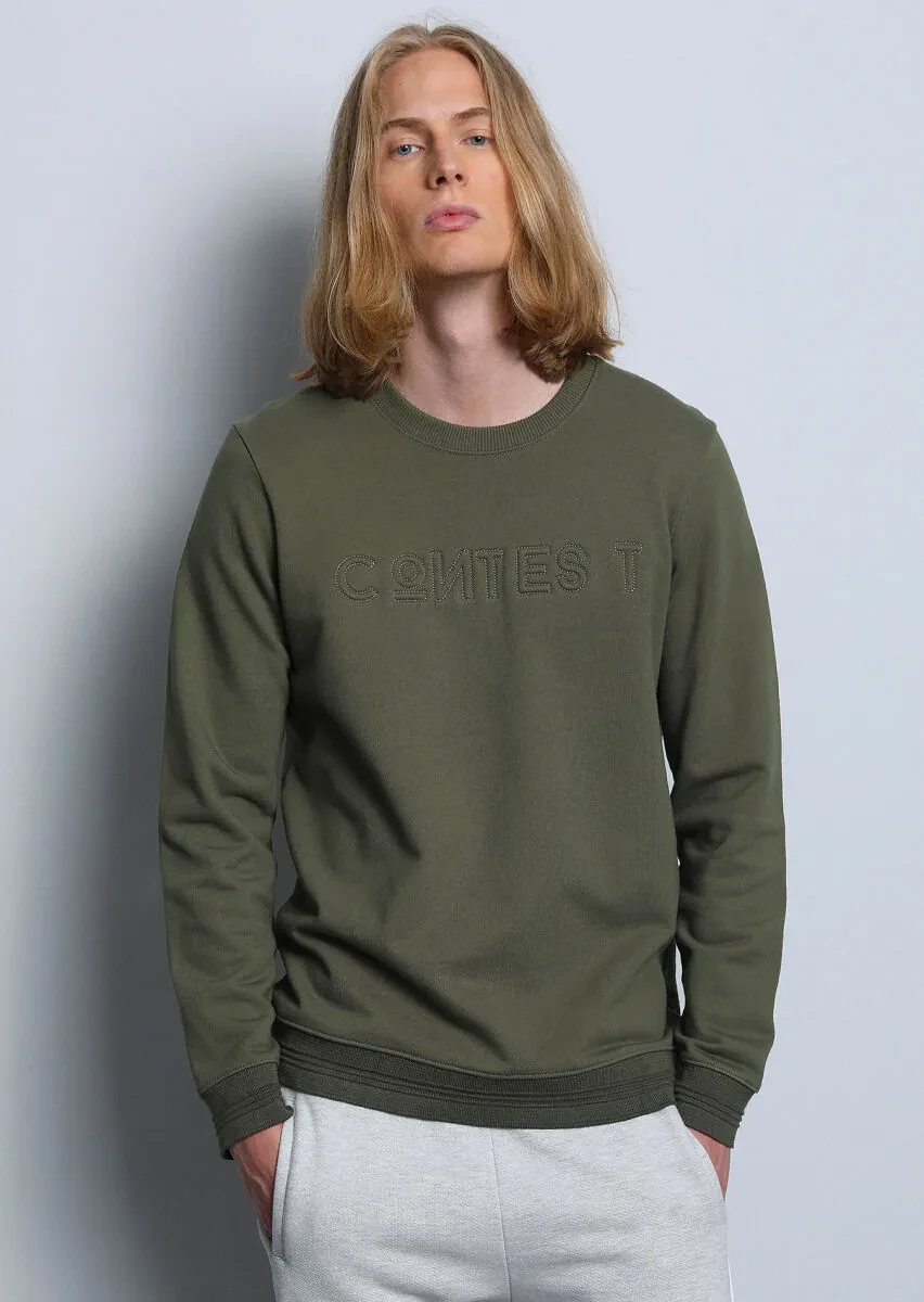 Khaki Patterned Sweatshirt - 1