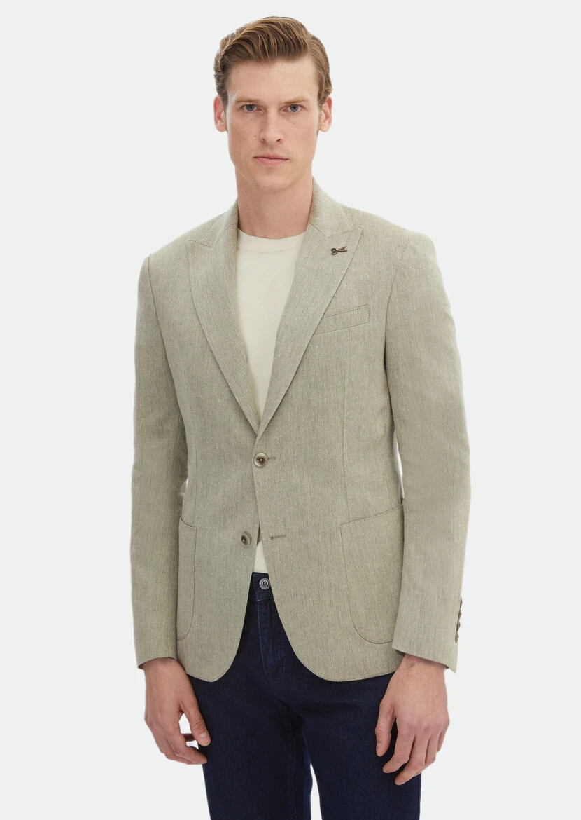 Khaki Patterned Zeroweight Slim Fit Cotton Blended Jacket - RAMSEY