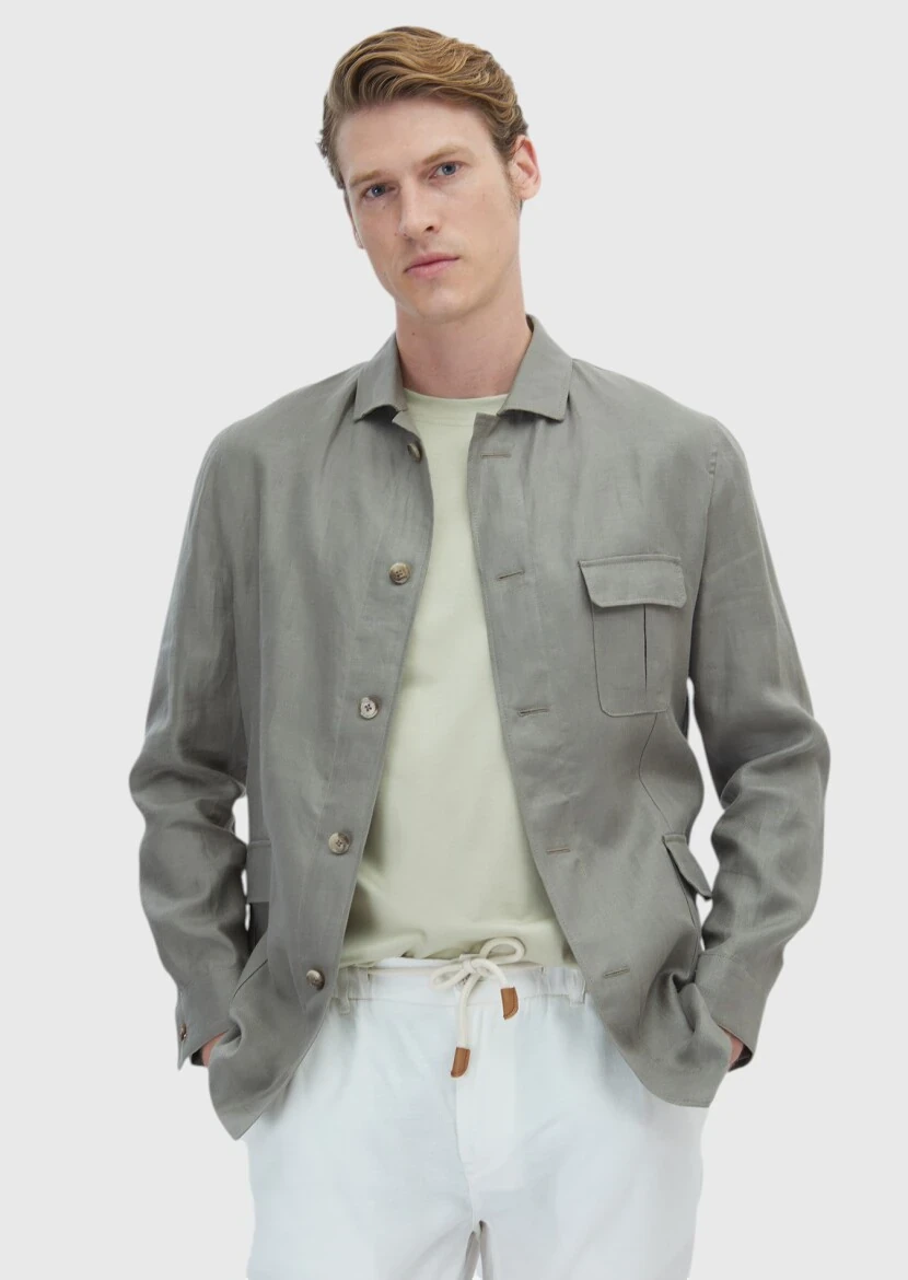 Khaki Plain Casual Fit Cotton Blended Jacket - RAMSEY