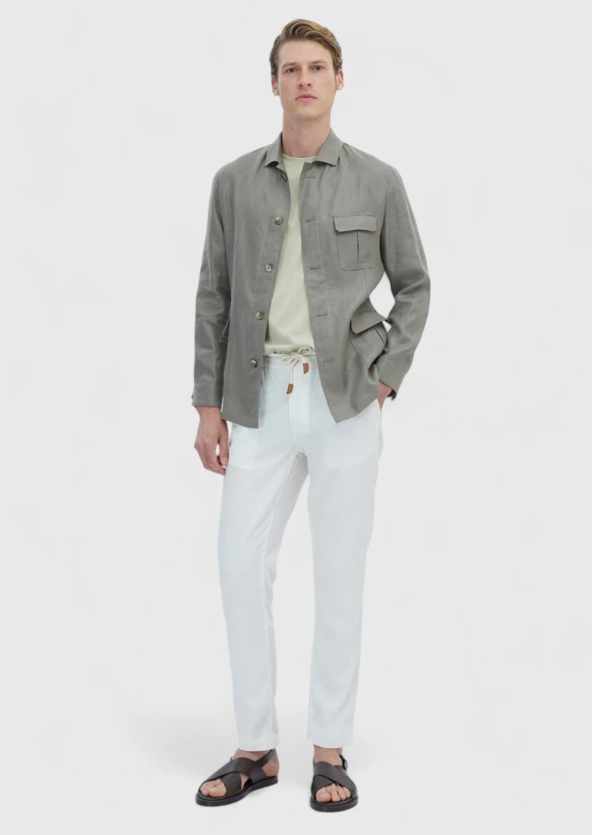 Khaki Plain Casual Fit Cotton Blended Jacket - RAMSEY