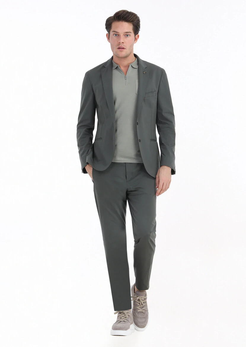 Khaki Plain Comfort Fit Suit - 1