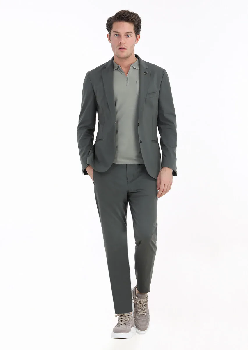 Khaki Plain Comfort Fit Suit - 1