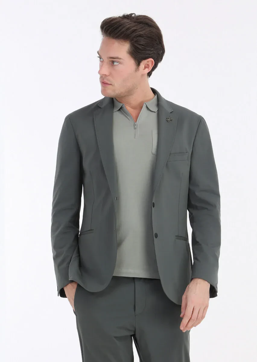 Khaki Plain Comfort Fit Suit - 2