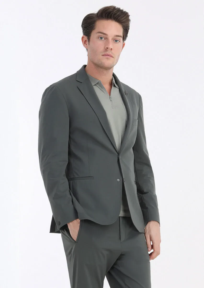 Khaki Plain Comfort Fit Suit - 3