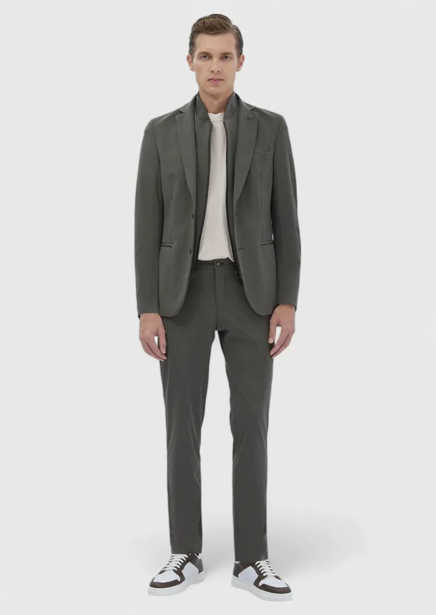 Khaki Plain Comfort Fit Suit - 2