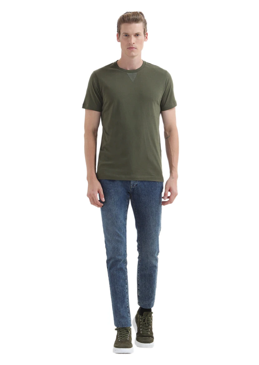 Khaki Plain Crew Neck 100% Cotton T-Shirt 