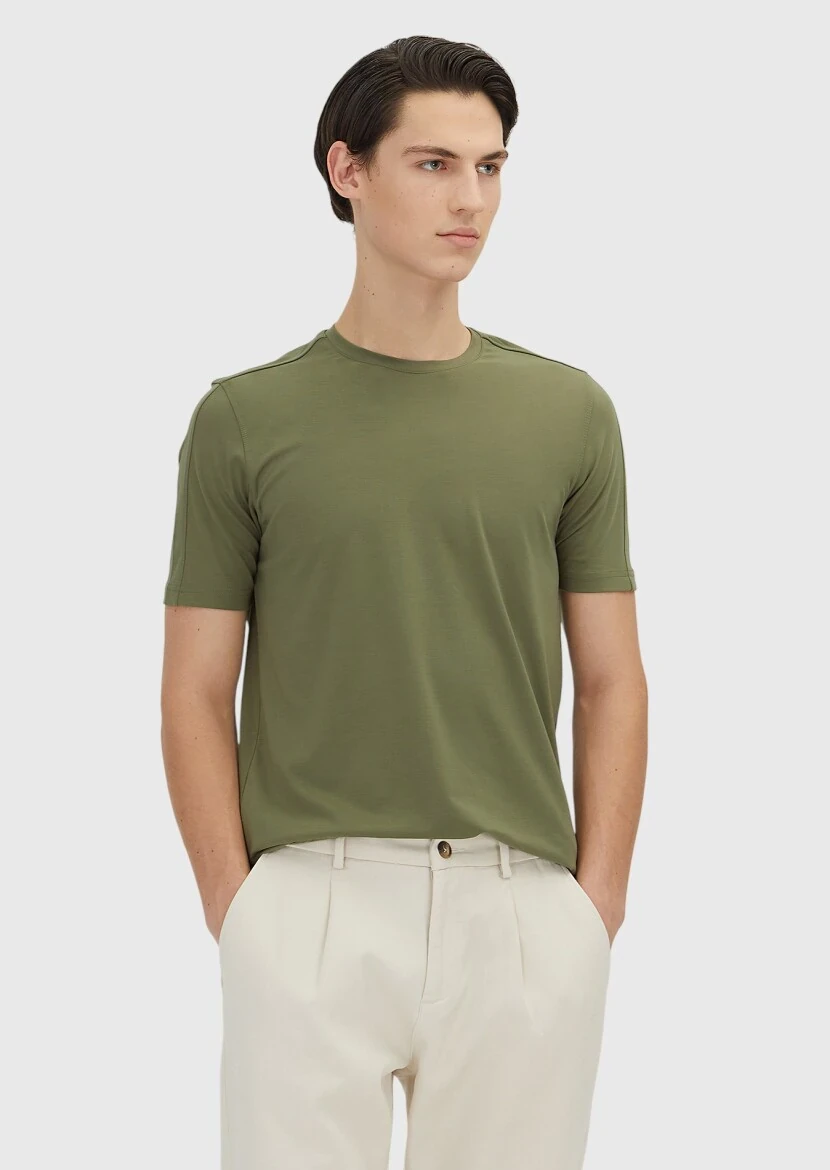 Khaki Plain Crew Neck T-Shirt - RAMSEY