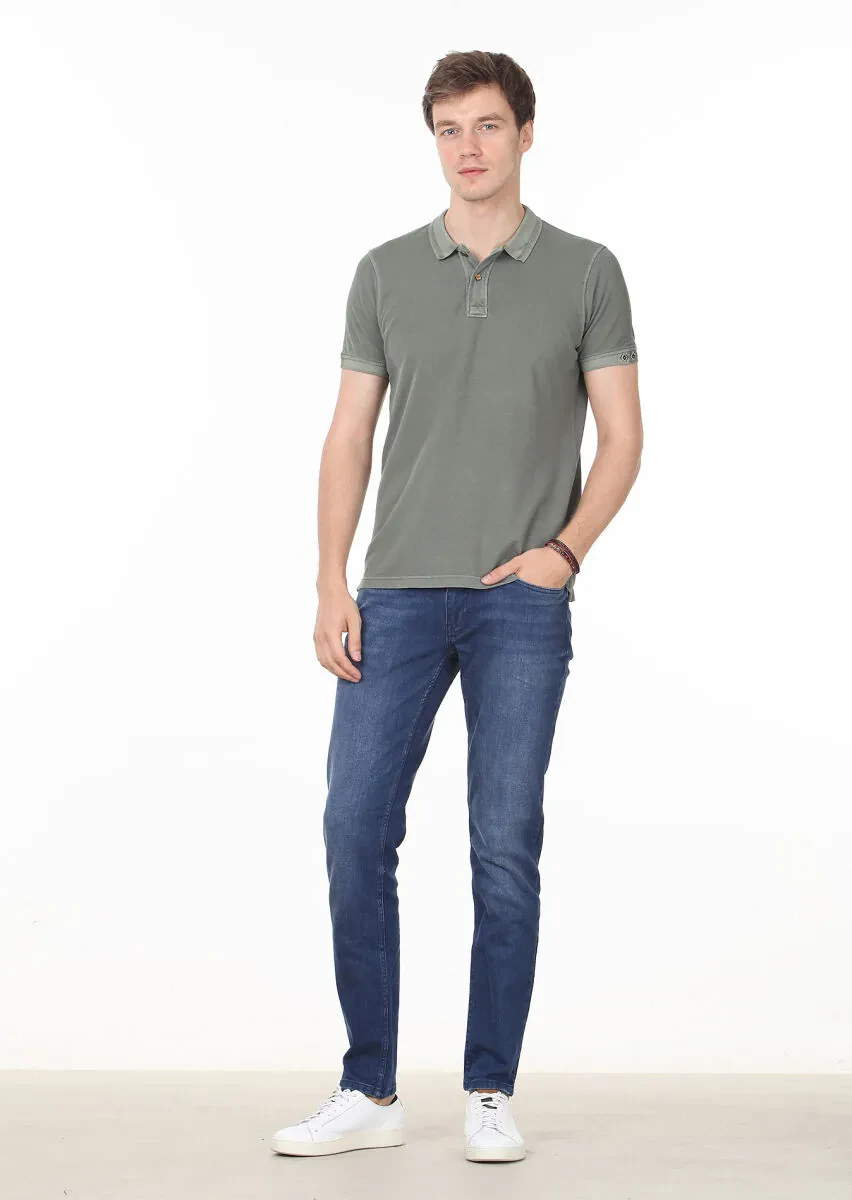 Khaki Plain Polo Neck 100% Cotton T-Shirt - 3