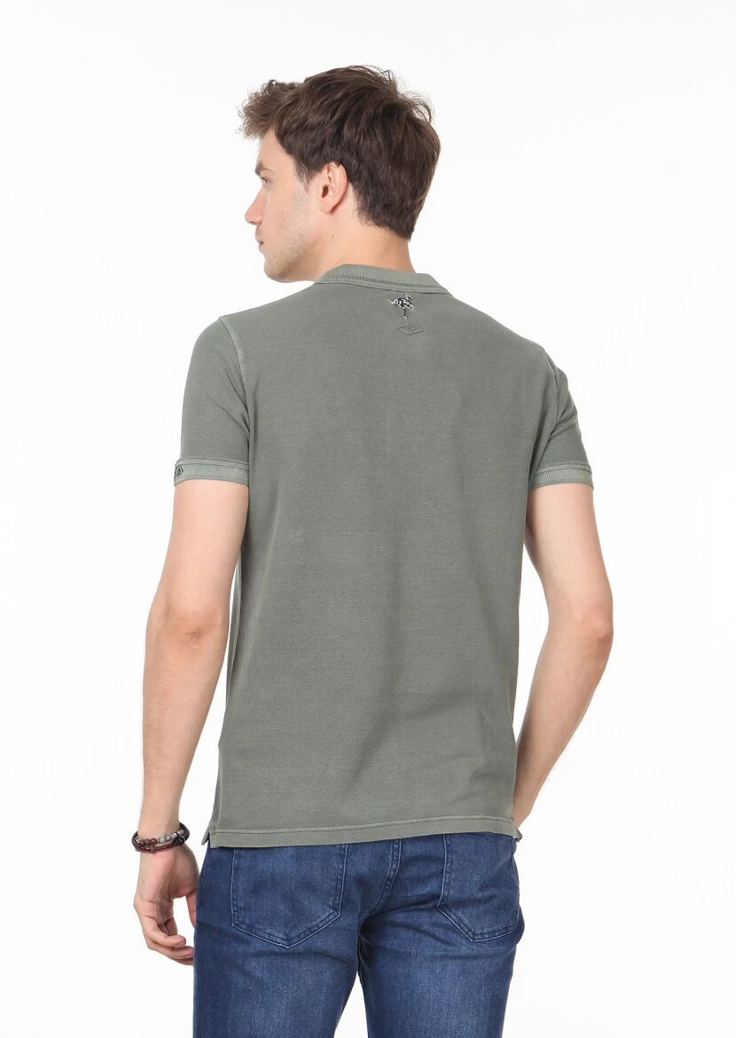 Khaki Plain Polo Neck 100% Cotton T-Shirt - 4
