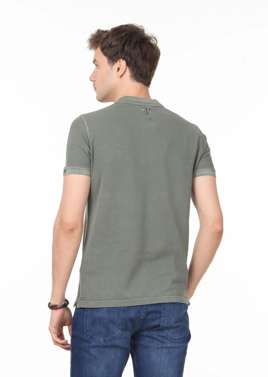 Khaki Plain Polo Neck 100% Cotton T-Shirt - 4