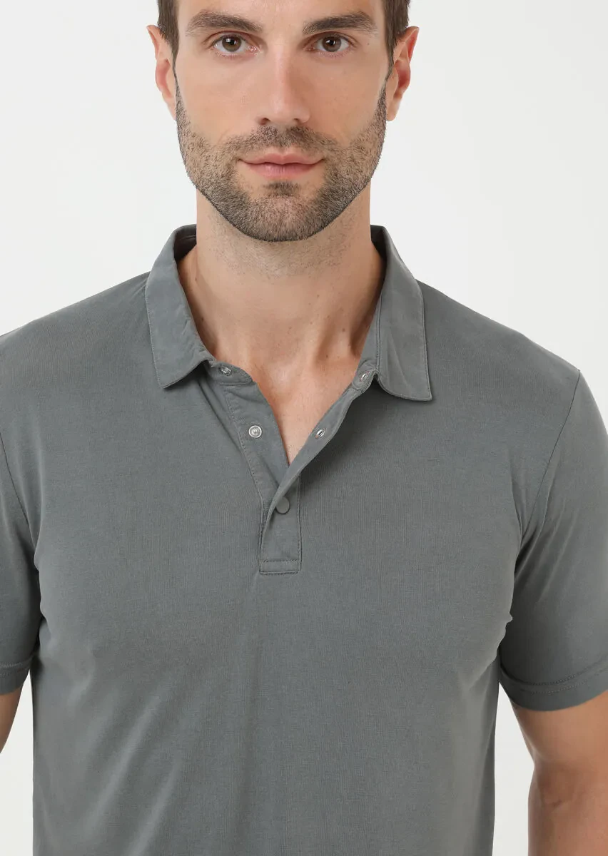 Khaki Plain Polo Neck 100% Cotton T-Shirt - 4