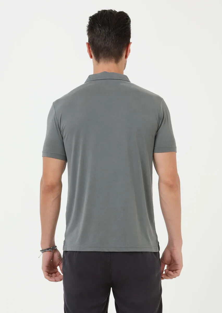 Khaki Plain Polo Neck 100% Cotton T-Shirt - 5