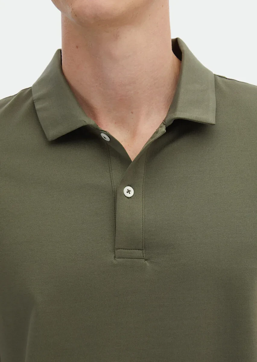 Khaki Plain Polo Neck 100% Cotton T-Shirt - 5