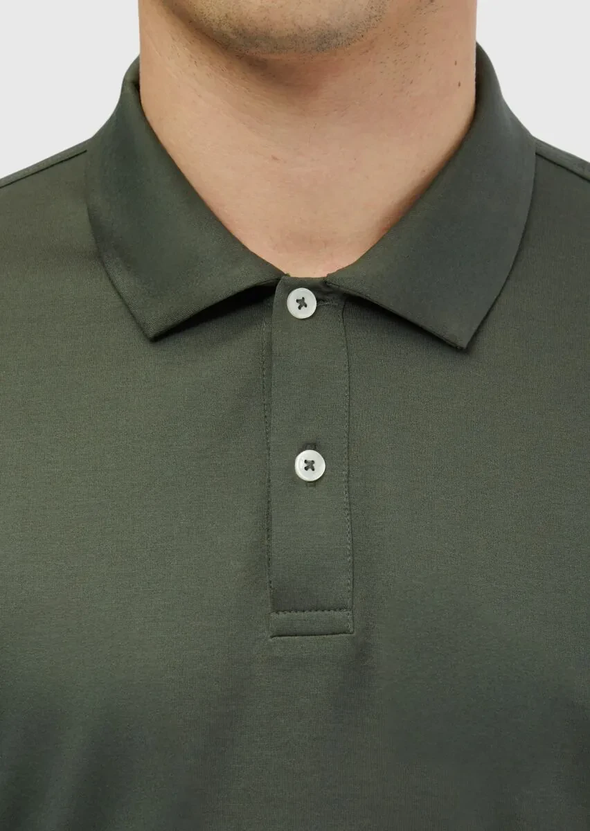 Khaki Plain Polo Neck 100% Cotton T-Shirt - 4