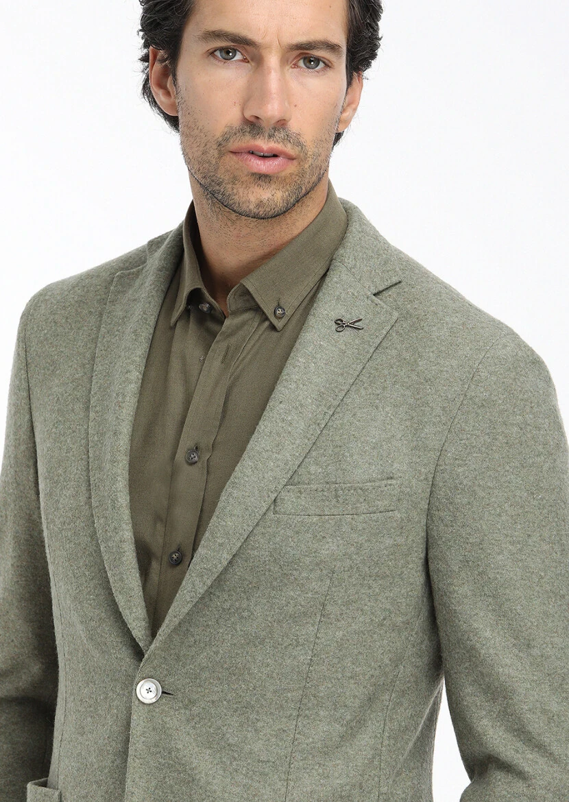 Khaki Plain Regular Fit Weaving Casual 100% Cotton Shirt - 4