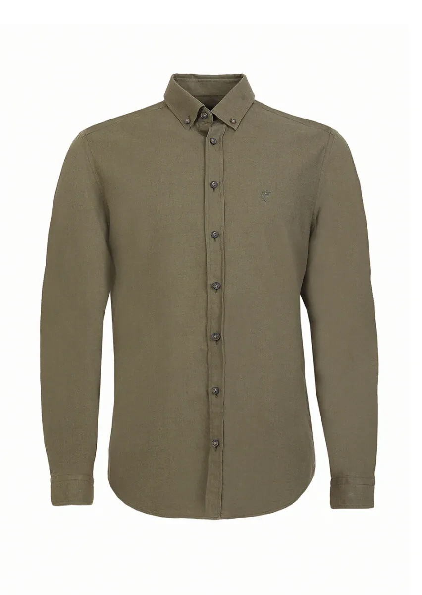 Khaki Plain Regular Fit Weaving Casual 100% Cotton Shirt - 6