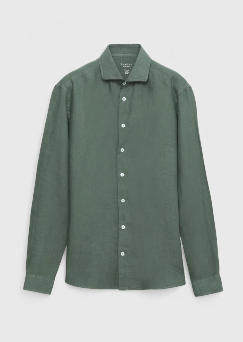 Khaki Plain Regular Fit Weaving Casual 100% Linen Shirt 