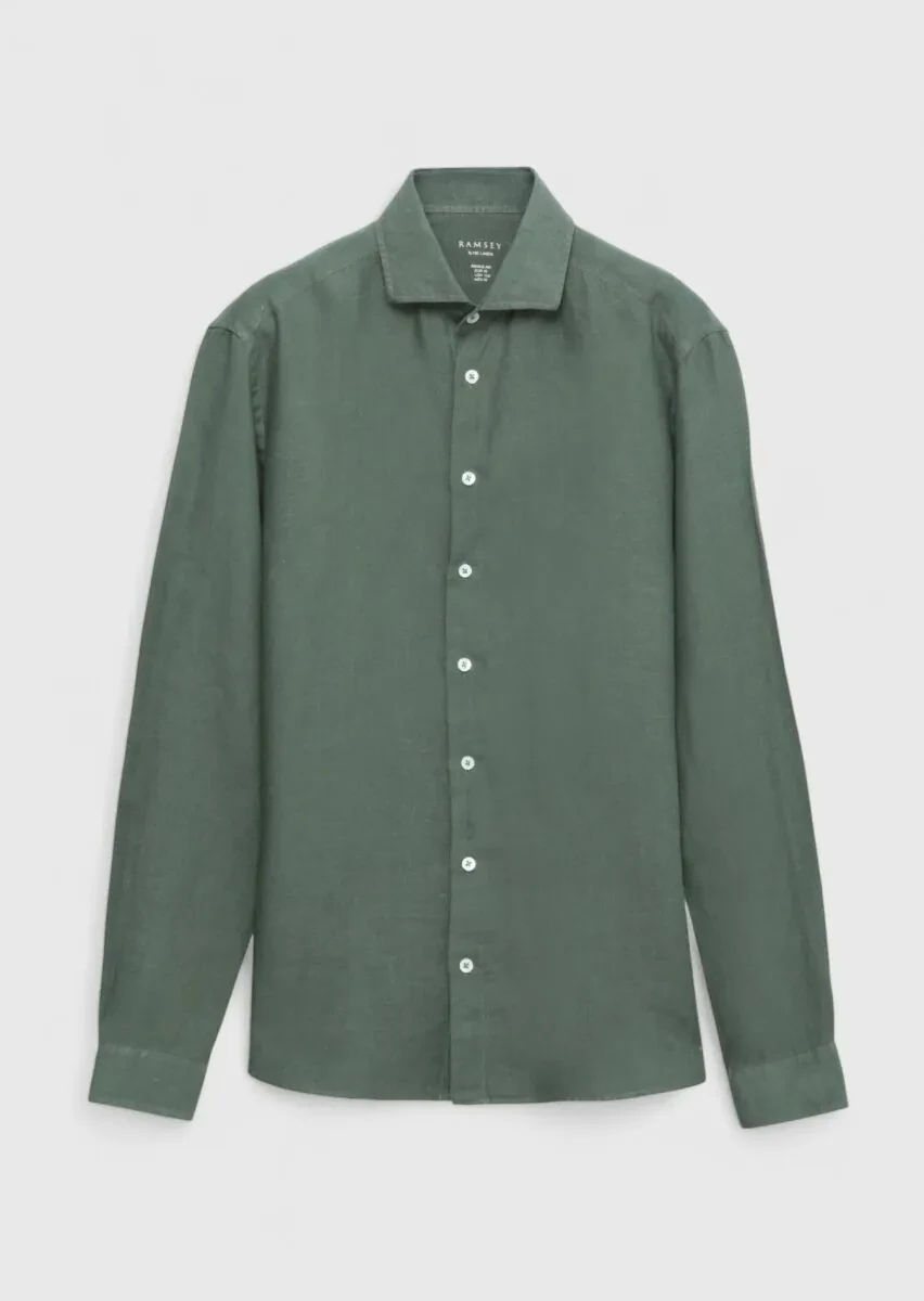 Khaki Plain Regular Fit Weaving Casual 100% Linen Shirt - 1