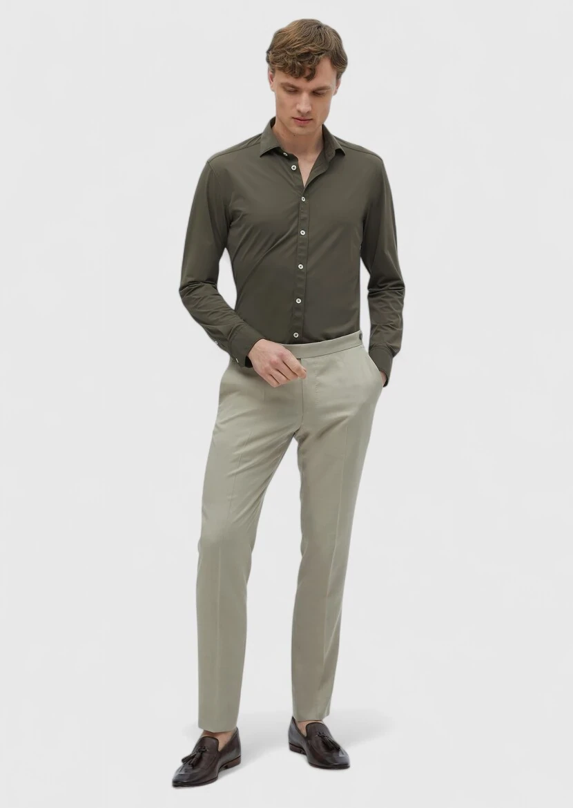 Khaki Plain Regular Fit Weaving Classical Shirt 