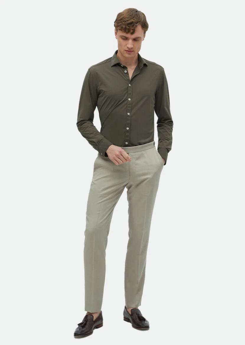 Khaki Plain Regular Fit Weaving Classical Shirt 