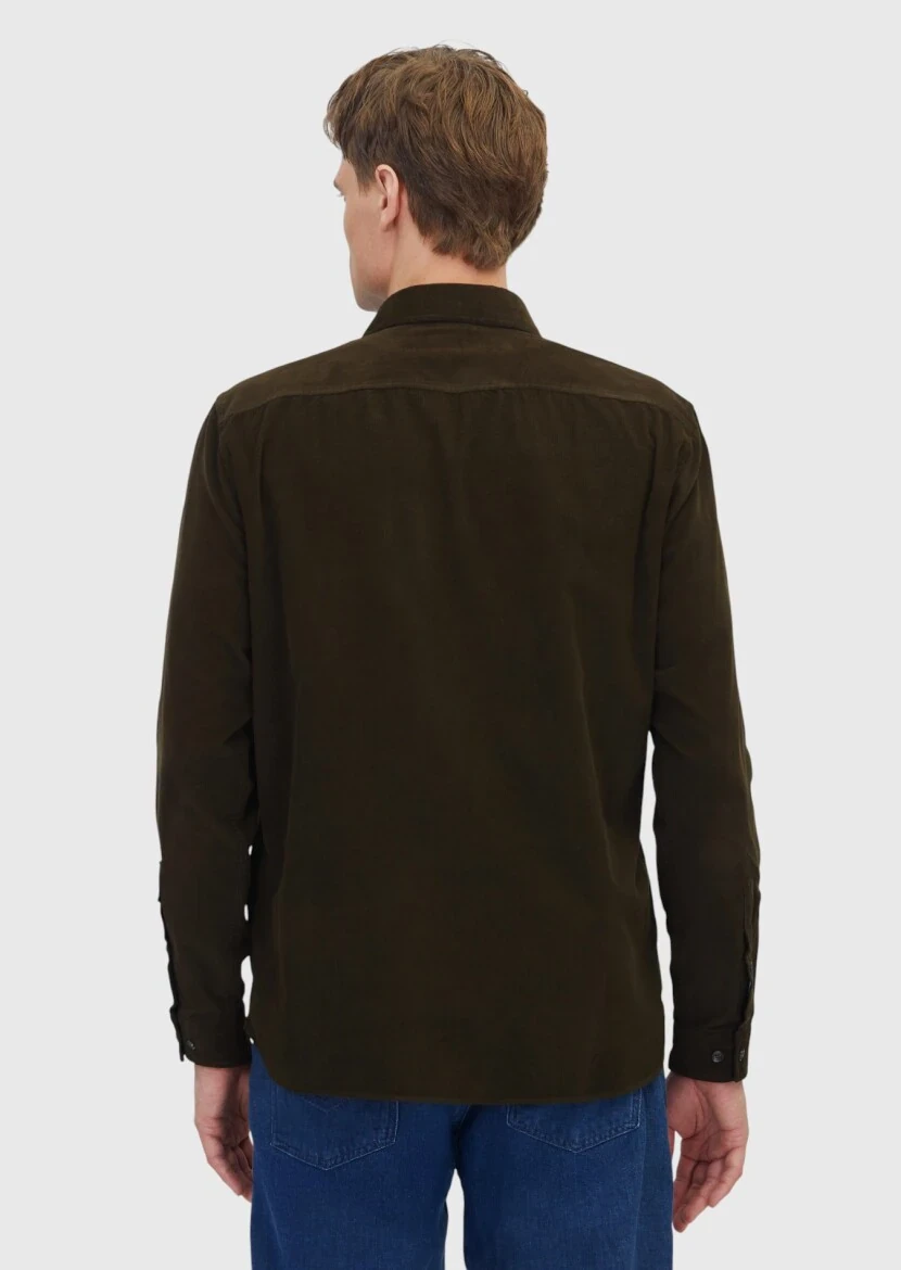 Khaki Plain Weaving Casual 100% Cotton Shirt - 5