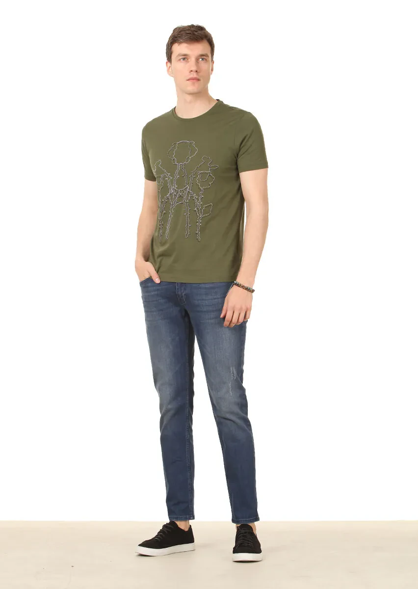 Khaki Printed 100% Cotton T-Shirt - 3