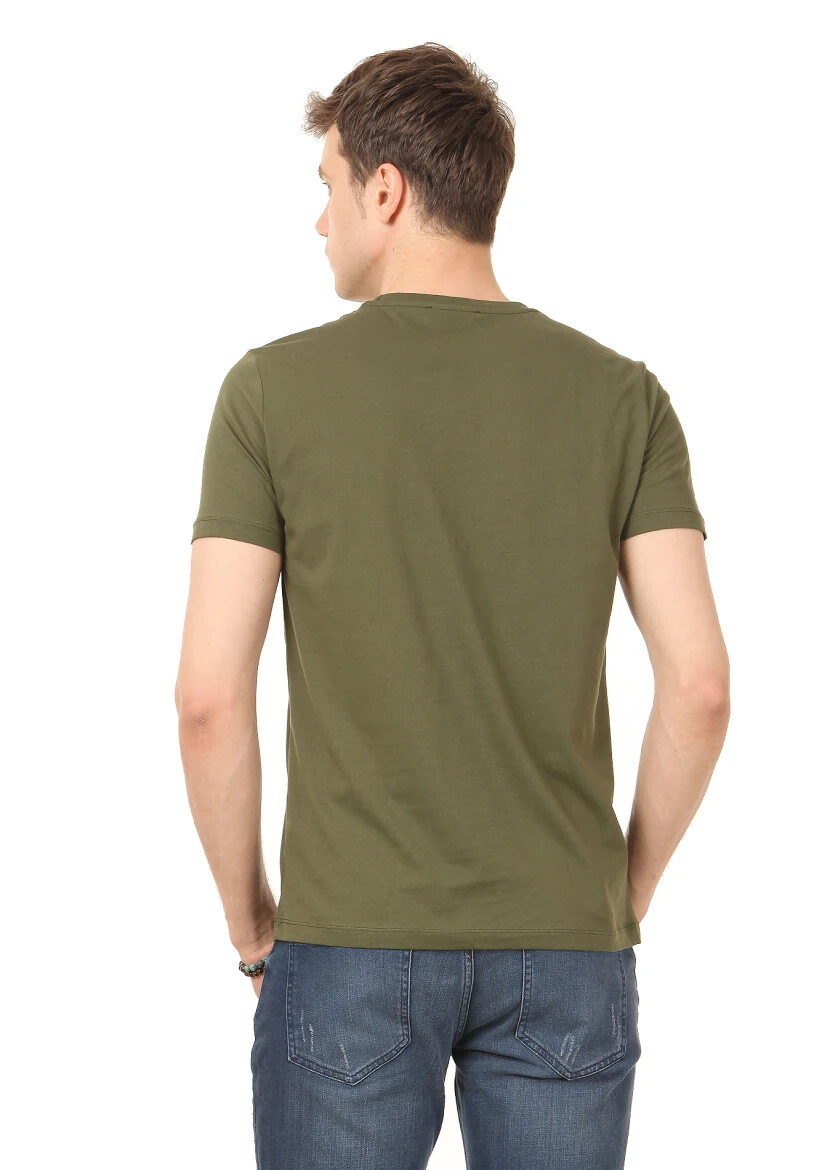 Khaki Printed 100% Cotton T-Shirt - 4