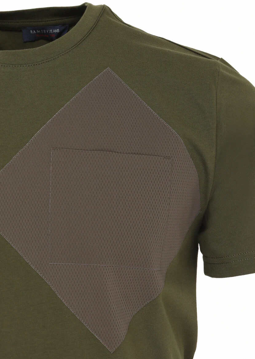 Khaki Printed Crew Neck 100% Cotton T-Shirt 