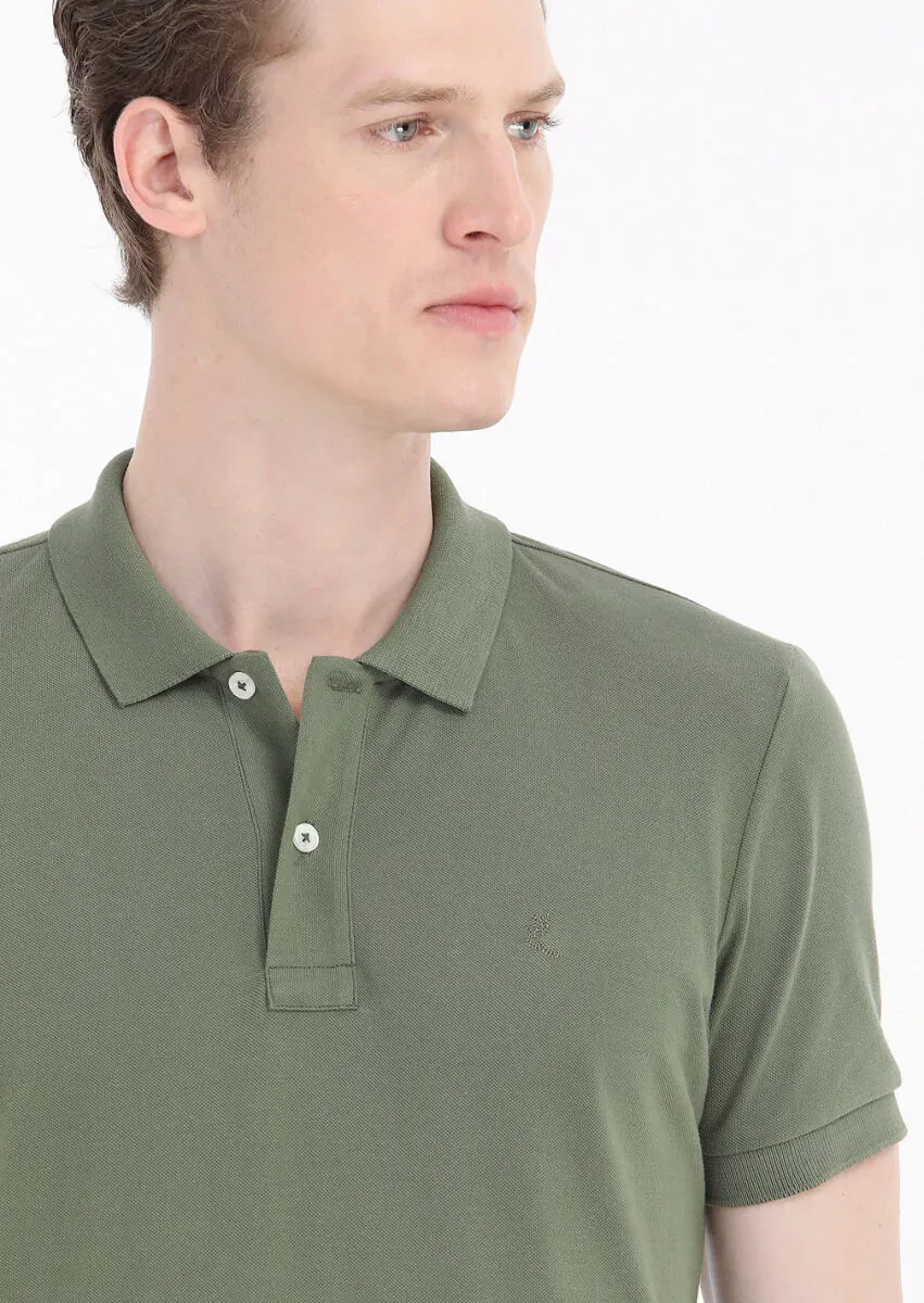 Khaki Printed Polo Neck 100% Cotton T-Shirt - 3