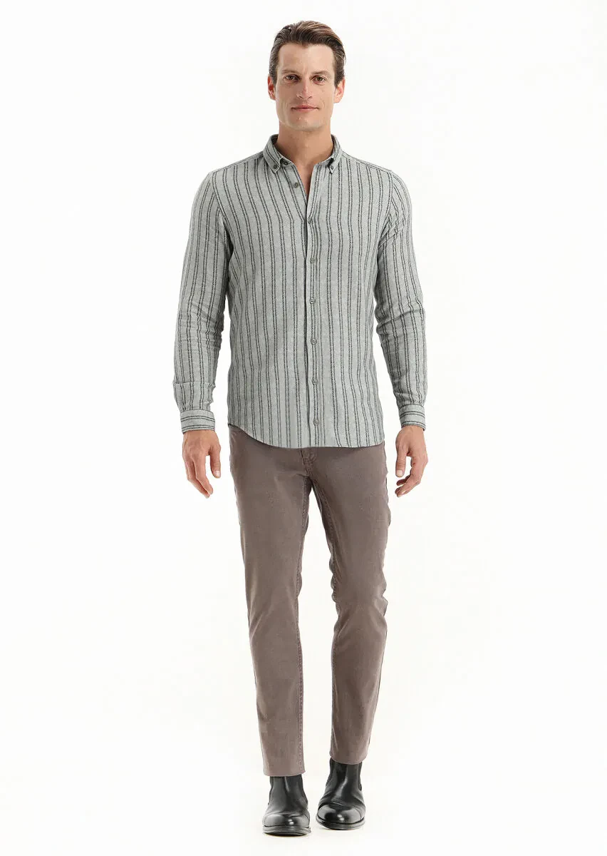 Khaki Printed Regular Fit Weaving Casual 100% Cotton Shirt - 1