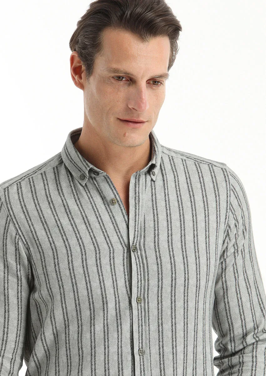 Khaki Printed Regular Fit Weaving Casual 100% Cotton Shirt - 3