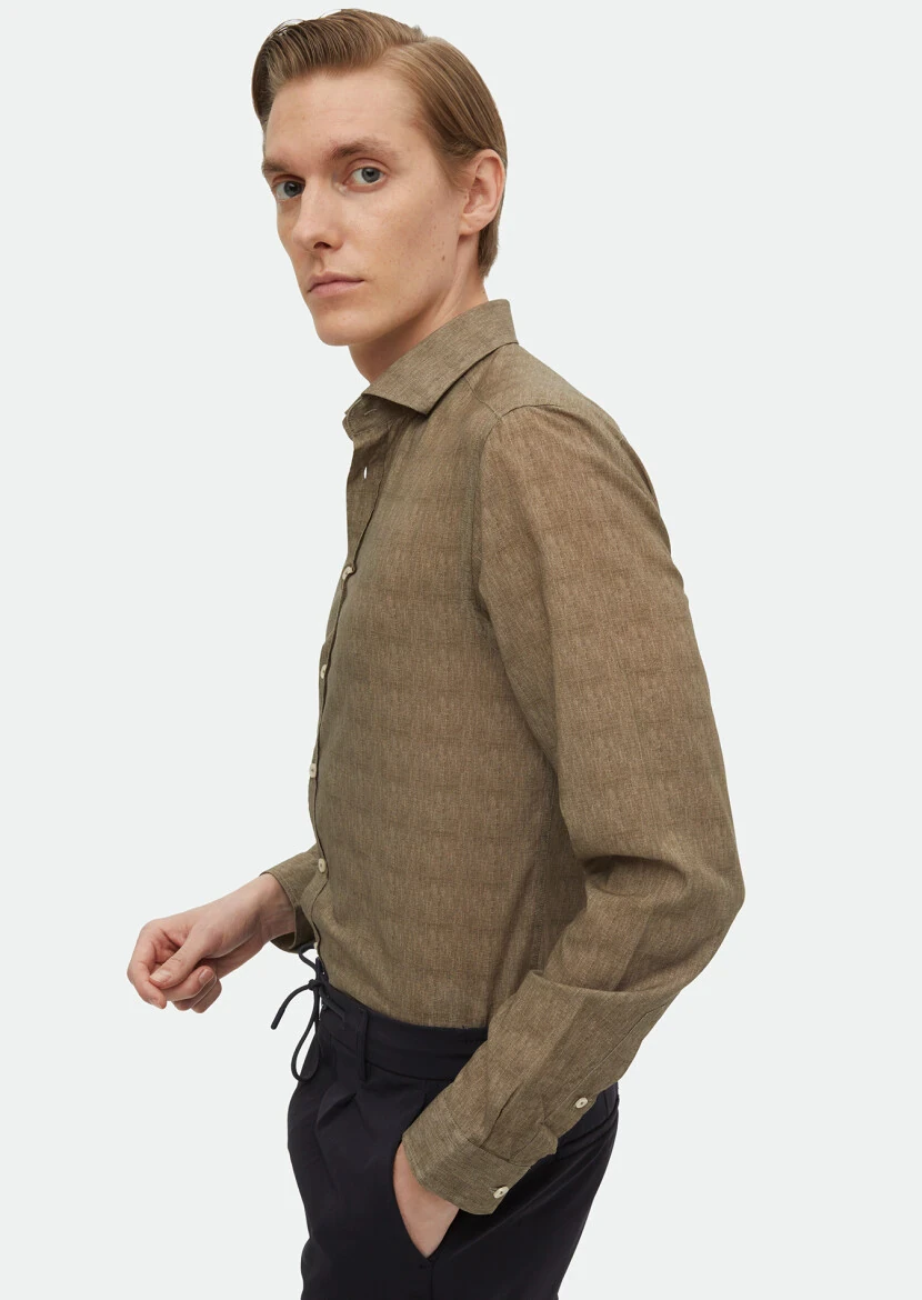 Khaki Printed Regular Fit Weaving Casual 100% Cotton Shirt - RAMSEY