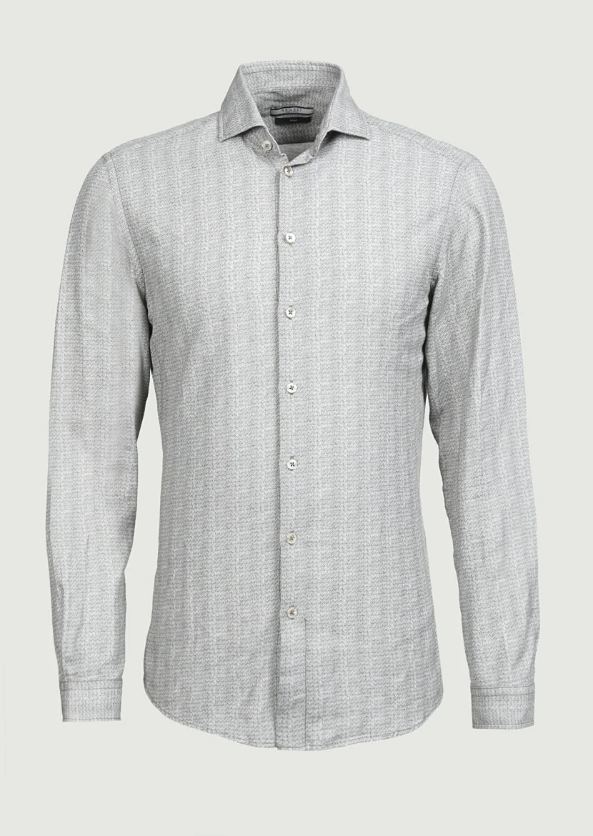 Khaki Printed Slim Fit Weaving Casual 100% Cotton Shirt - 6