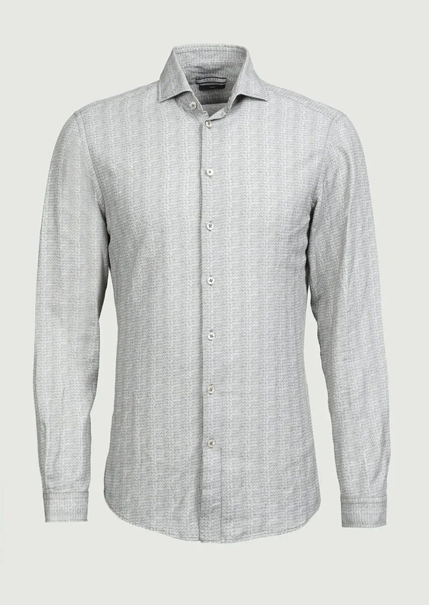 Khaki Printed Slim Fit Weaving Casual 100% Cotton Shirt - 6