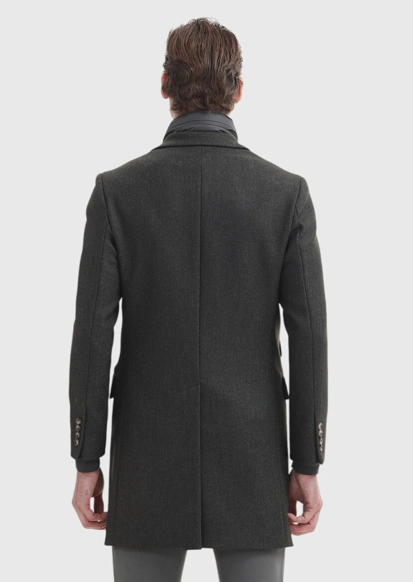 Khaki Regular Fit Butterfly Collar Casual Weaving Overcoat - 6