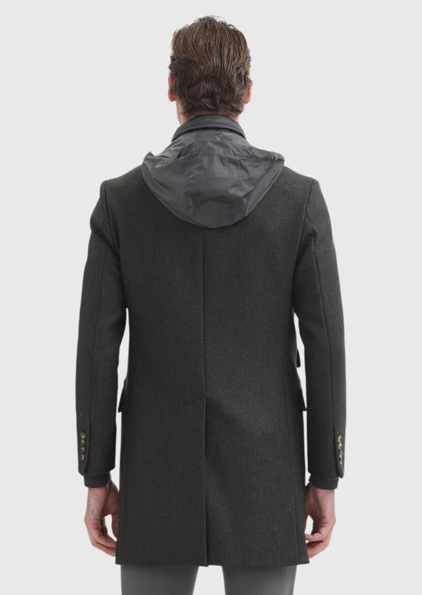 Khaki Regular Fit Butterfly Collar Casual Weaving Overcoat - 7