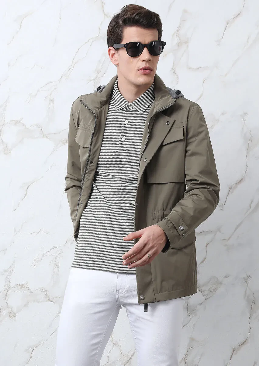 Khaki Regular Fit Cotton Blended Blazer - 1