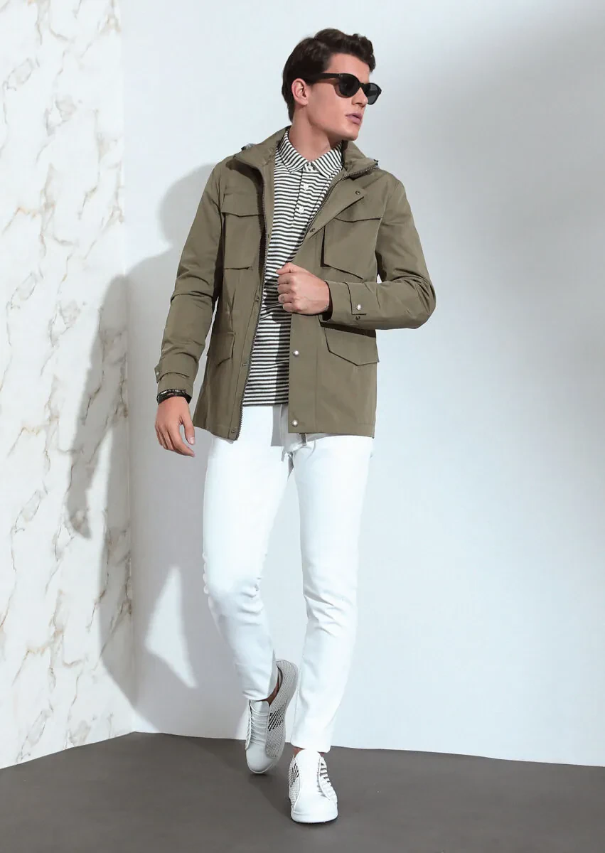 Khaki Regular Fit Cotton Blended Blazer - 3