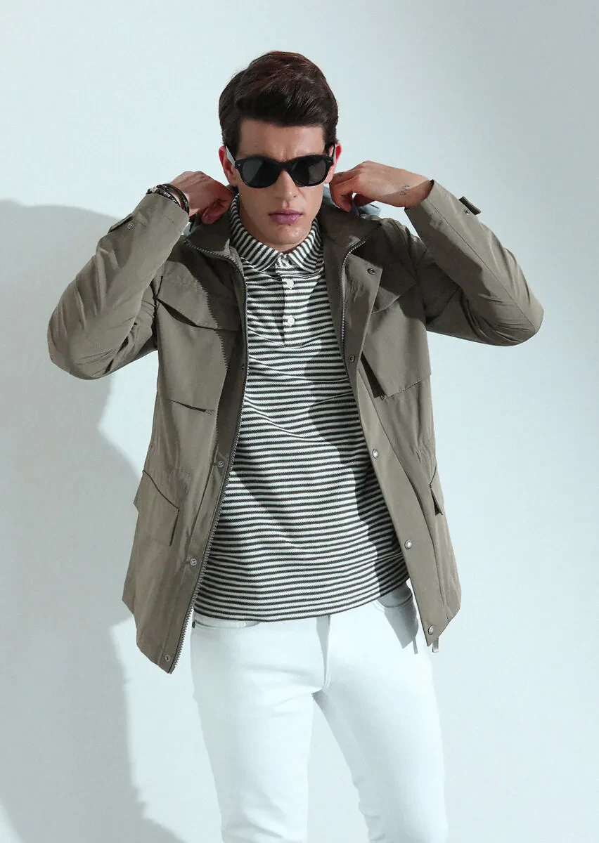 Khaki Regular Fit Cotton Blended Blazer - 4