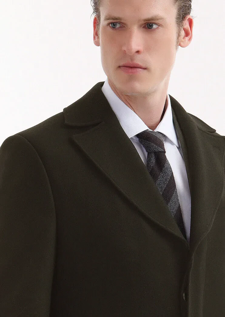 Khaki Regular Fit Double Breasted Collar Casual Weaving Overcoat - 3