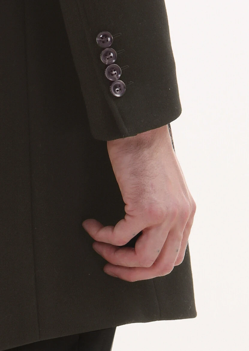 Khaki Regular Fit Double Breasted Collar Casual Weaving Overcoat - 4