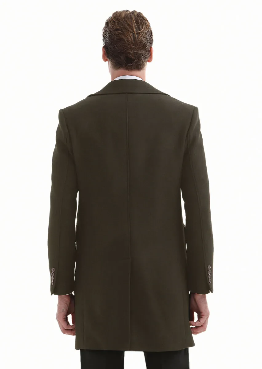 Khaki Regular Fit Double Breasted Collar Casual Weaving Overcoat - 5