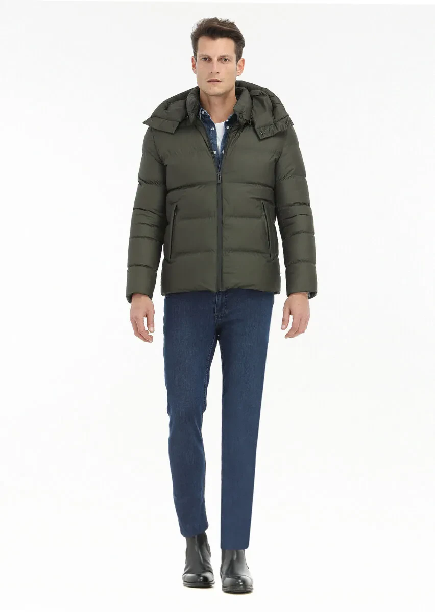 Khaki Regular Fit Hooded Casual Weaving Coat - 1