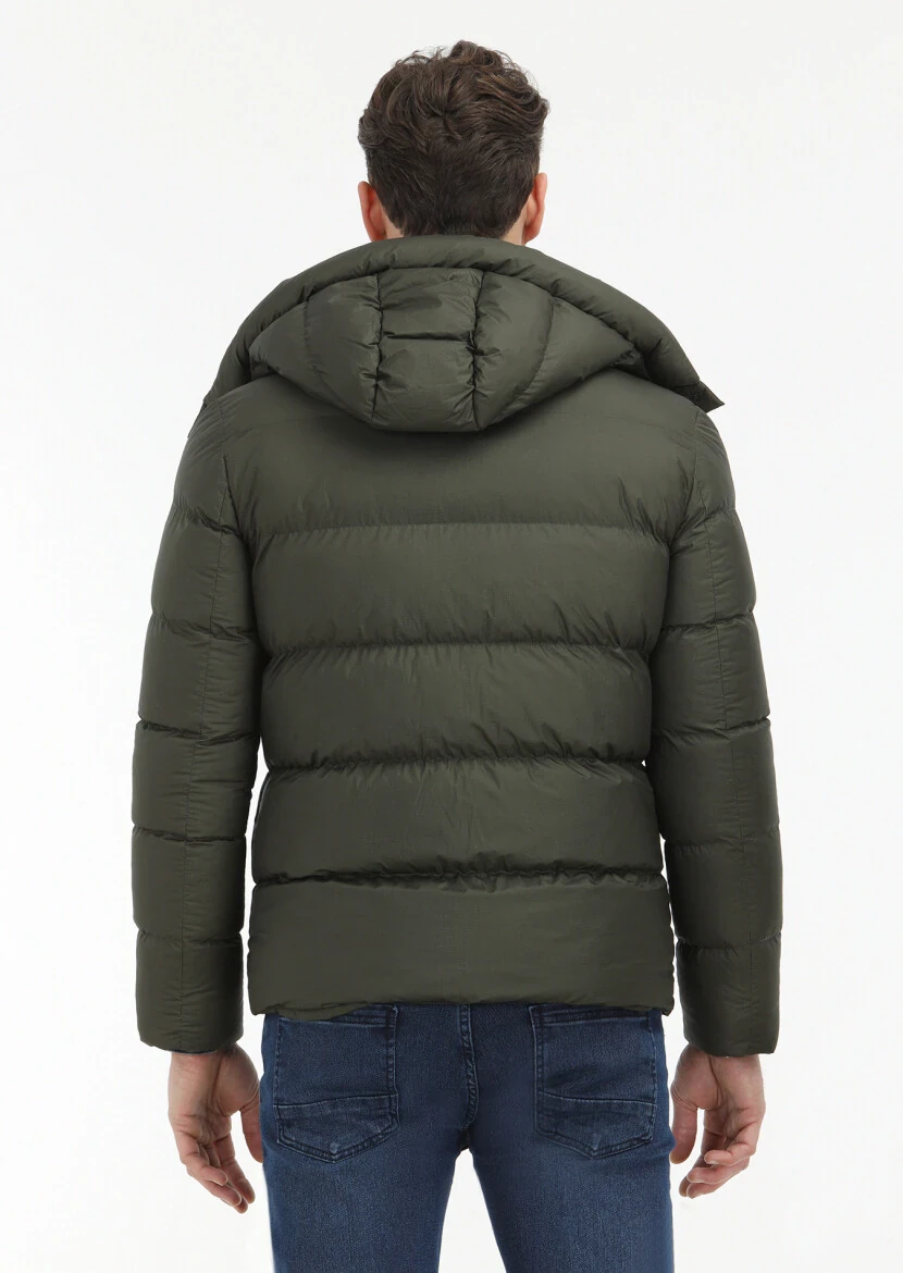 Khaki Regular Fit Hooded Casual Weaving Coat - 6