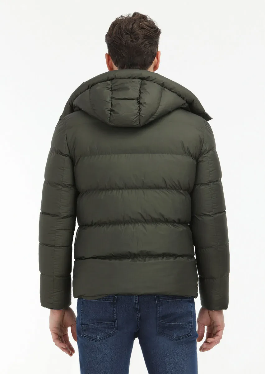 Khaki Regular Fit Hooded Casual Weaving Coat - 6