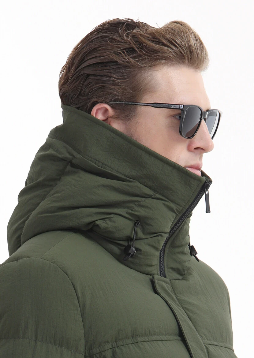 Khaki Regular Fit Hooded Casual Weaving Coat - 4