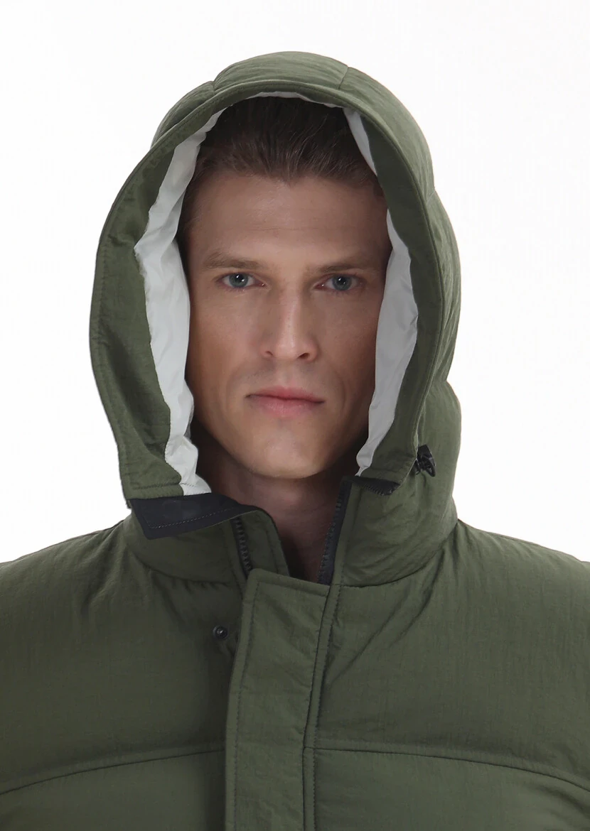 Khaki Regular Fit Hooded Casual Weaving Coat - 5