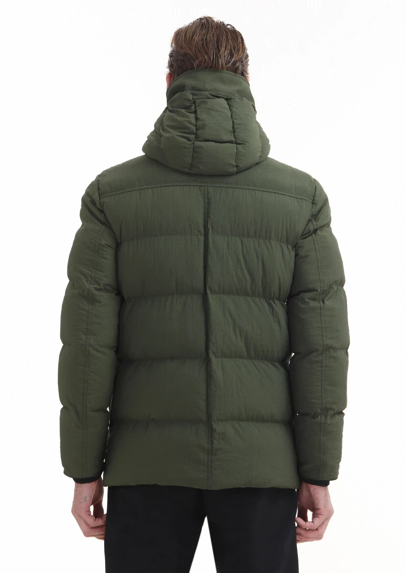 Khaki Regular Fit Hooded Casual Weaving Coat - 8