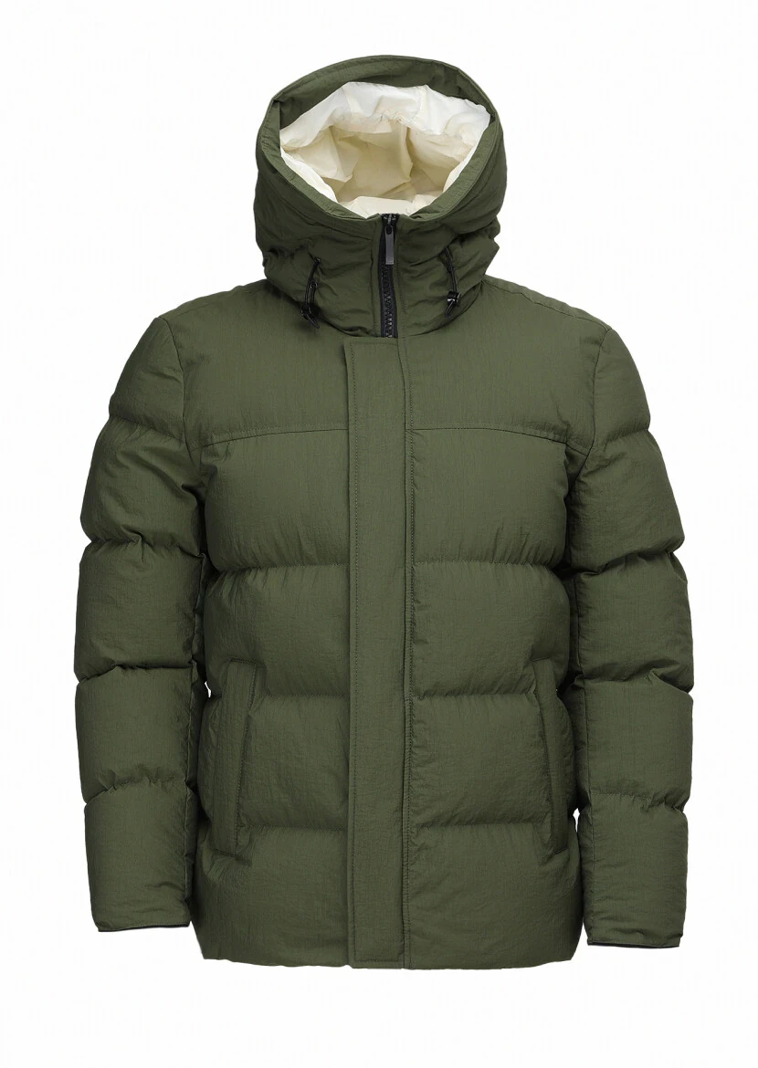 Khaki Regular Fit Hooded Casual Weaving Coat - 9